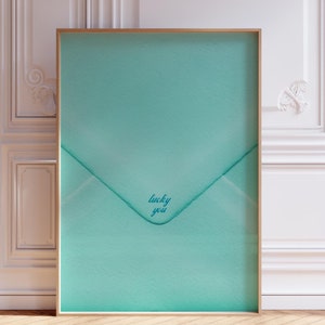 Arte de parede com carta de amor, impressão verde Lucky You, arte de parede romântica da moda, estética, galeria azul, impressão de parede, decoração de dia dos namorados, impressão de amor elegante
