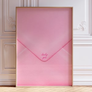 Arte de parede com carta de amor rosa Lucky You Print Arte de parede romântica da moda Estética Galeria rosa Impressão de parede Decoração de dia dos namorados Impressão de amor elegante