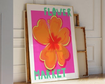 Tropical Flower Market Hibiscus Print Boho Flower Art Flower Market Poster Living Room Print Bedroom Wall Décor Modern Abstract Floral Print