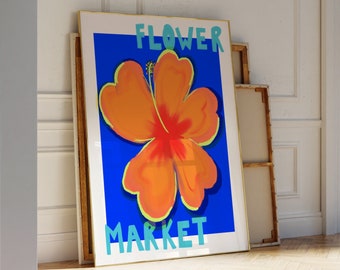 Flower Market Hibiscus Print Boho Flower Wall Art Flower Market Poster Living Room Print Bedroom Wall Décor Modern Abstract Floral Prints