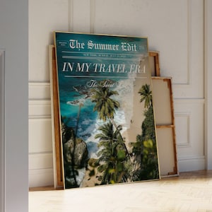 Wydruk z gazety Tropikalne lato Plażowa sztuka Palma Plakat Wydruk z gazety Nadmorski modny Sztuka ścienna Vintage Bar Cart Tropikalny nadruk do akademika
