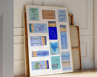 Coastal Matchbook Print Trendy Print For Apartment Blue Preppy Dorm Art Coastal Poster Vintage Matchbox Print Aesthetic Blue Matchbox Print