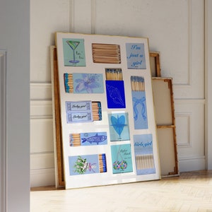 Coastal Matchbook Print Trendy Print For Apartment Blue Preppy Dorm Art Coastal Poster Vintage Matchbox Print Aesthetic Blue Matchbox Print