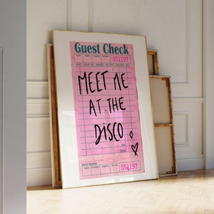 Pink Guest Check Print Retro Bar Cart Decor Meet Me at The Disco Print Preppy Prints Pink Wall Art Retro Trendy Prints for Apartment Disco