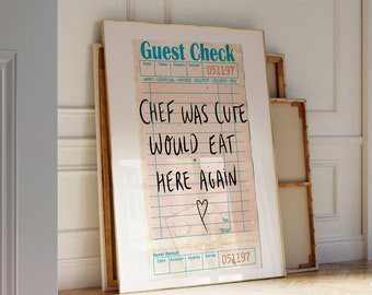 Trendy Guest Check Print Retro Bar Cart Decor Chef Was Cute Print Preppy Kitchen Print Coastal Wall Art Trendy Print for Apartment GenZ Gift