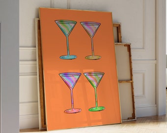 Martini Print Cocktail Hand-Drawn Retro Poster Cocktail Poster Bar Cart Prints Minimalist Wall Art Trendy Bar Cart Aesthetic Prints Gen Z