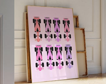Pink Formula 1 Aesthetic Art Poster Retro Funky Vintage Aesthetic Wall Art Pink Formula 1 Car Print F1 Wall Art Trendy Prints for Apartment