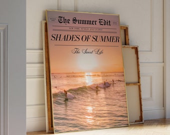 Coastal Cowgirl Surf Print Magazine Cover Wall Art Preppy Coastal Wall Art Surfer Girl Print Trendy Prints for Apartment Coastal Newspaper