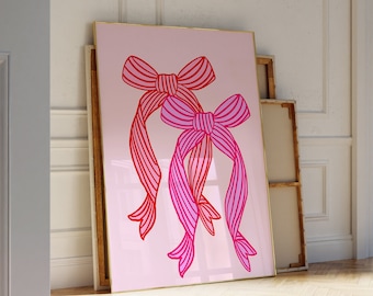 Pink Bows Print Preppy Wall Art Coquette Room Decor Bow Wall Art Pink Nursery Print Bow Poster Trendy Nursery Print Girly Room Aesthetic