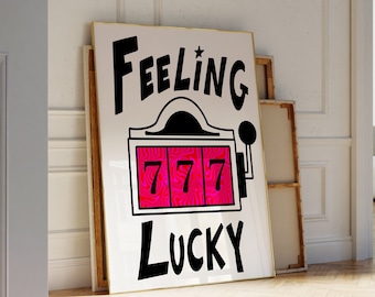 Feeling Lucky 777 Print Trendy Retro Poster Gen Z Preppy Print Y2K Room Decor College Dorm Casino Aesthetic Room Psychedelic Art Trippy