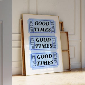 Blau Good Times Ticket Print Retro Küsten Cowgirl Druck Hellblaue Wand Kunst Beachy Zimmer Dekor Trendy Küstendruck Strandhaus Dekor Gen z