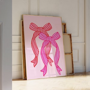 Pink Bows Print Preppy Wall Art Coquette Room Decor Bow Wall Art Pink Nursery Print Bow Poster Trendy Nursery Print Girly Room Aesthetic