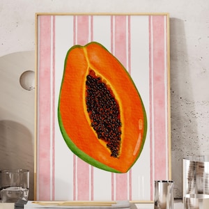 Papaya Wanddekor Retro Papaya Obst Druck Bauernhaus Küche Kunst Malerei Küchendruck Trendy Food Art Retro Küche Digitales Obst Wandkunst