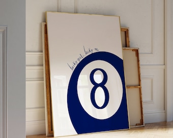 8 Ball Print Trendy Retro Poster Wall Art Eight Ball Poster Preppy Print Y2K Room Decor College Dorm Aesthetic Room Psychedelic Art Navy