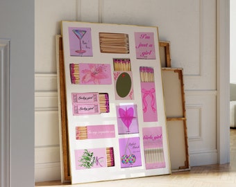 Pink Retro Matchbox Print Trendy Print For Apartment Preppy Dorm Decor Coquette Wall Art Pink Girly Print Vintage Retro Matchboxes Aesthetic