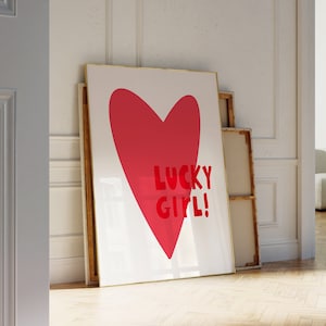 Print Lucky Girl Vintage Red Print Retro Hand-Drawn Wall Art Printable Wall Art Digital Download Print Downloadable Trendy Wall Art