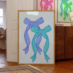 Blue Bows Print Preppy Wall Art Coquette Room Decor Bow Wall Art Blue Nursery Print Bow Poster Trendy Nursery Print Girly Room Aesthetic