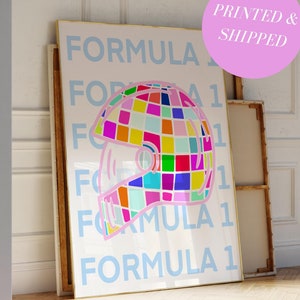 Colorful Formula 1 Aesthetic Art Poster Retro Funky Vintage Aesthetic Wall Art Formula 1 Helmet Print F1 Wall Art Trendy Print for Apartment
