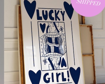 Impresión del síndrome de la chica afortunada, arte de pared moderno de la marina, póster de naipes retro, póster preppy, as de corazones sin marco, impresiones sin marco, impresión para dormitorio