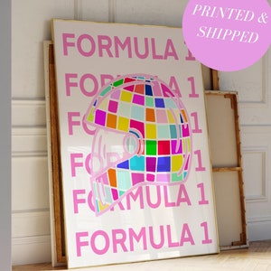 Colorful Formula 1 Aesthetic Art Poster Retro Funky Vintage Aesthetic Wall Art Formula 1 Helmet Print F1 Wall Art Trendy Print for Apartment