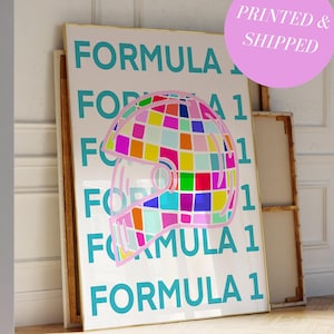 Colorful Formula 1 Aesthetic Art Poster Retro Funky Vintage Aesthetic Wall Art Formula 1 Helmet Print F1 Wall Art Trendy Print for Apartment