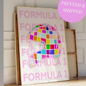Colorful Formula 1 Aesthetic Art Poster Retro Funky Vintage Aesthetic Wall Art Formula 1 Helmet Print F1 Wall Art Trendy Print for Apartment