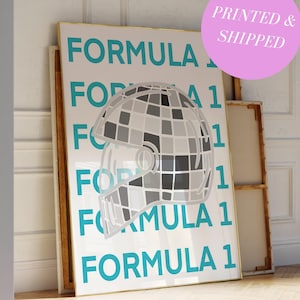 Blue Formula 1 Aesthetic Print Retro Funky Vintage Art Aesthetic Wall Art Formula 1 Helmet Print Blue F1 Wall Art Trendy Print for Apartment