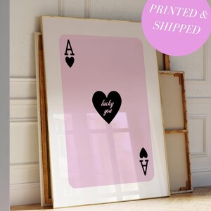 Stampa Asso di Cuori Rosa Stampa Asso Stampa Lucky You Poster Carta da Gioco Arte da Parete Retro alla Moda Stampa Preppy Rosa Arte per Dormitorio Arte da Parete Senza Cornice