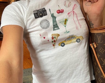 NYC Collage Y2k Baby Tee Y2k Shirt Trendy Baby Tee NYC Baby Tee 90s Baby Tee Shirt Aesthetic Y2K Baby Tee NYC Graphic T-shirt New York Tee