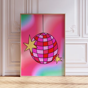 Disco Ball Decor Trendy Wall Art Disco Poster Retro Disco Ball Art Print 70s Poster Disco Decor Y2K Wall Art Maximalist Aura Wall Art Gen Z