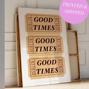 Wysłane wydruki ścienne sztuki Trendy Good Times Bilet Druk (Bez ramki) Plakat retro Trendy wydruk ścienny Pomarańczowy i biały wydruk Beżowy wózek barowy Sztuka