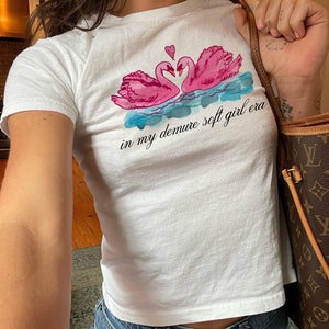 Vintage Swans Baby Tee Coquette Shirt Y2k Graphic Baby Tee 90s Baby Tee Vintage Tee Y2K Baby Tee Coquette Swans T-shirt Gift for Daughter