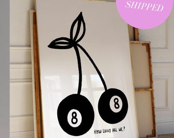 8 Ball Cherry Print Retro Wall Art Prints and Posters Lucky You