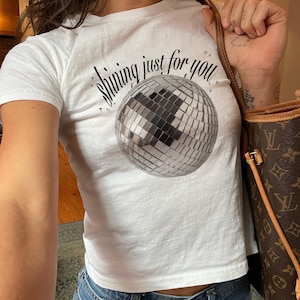 Disco Baby Tee Discoball Baby Tee Pinterest Baby Tee Tortured Poets Tee Mirrorball Tshirt Coquette Tee Retro Y2K Aesthetic Disco Baby Tee