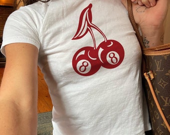 8 Ball Cherry Red Print Baby Tee Coquette Baby Tee Y2k Graphic Baby Tee 90s Baby Tee Trending Fruit Shirt Lucky Baby Tee Cherry Shirt Gift