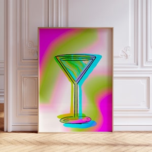 Martini Print Cocktail Handgetekende Retro Poster Alcohol Poster Bar Cart Esthetische Prints Trendy Prints voor Appartement Cadeau voor Maximalist