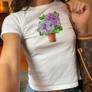 Hortensia pot baby-T-shirt grafische baby-T-shirt bloemen grafische print baby-T-shirt bloemen baby-T-shirt bloemen cadeau trendy baby-T-shirt Y2k baby-T-shirt cadeau voor haar