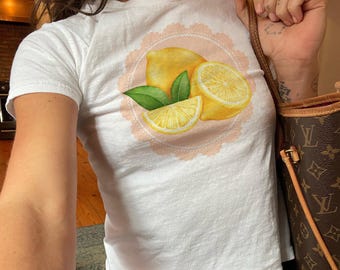 Camiseta de bebé de limón Camiseta de bebé de niña afrutada Camisetas de bebé coquetas Camiseta Y2k Camiseta de bebé Camiseta de fruta de tendencia estética coqueta Camiseta de bebé con gráfico Y2k