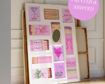 Light Pink Retro Matchbox Print Trendy Print For Apartment Preppy Dorm Decor Coquette Wall Art Pink Girly Print Vintage Matchbox Aesthetic