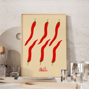 Chilli Digital Print Kitchen Aesthetic Wall Art Trendy Retro Chilli Print Kitchen Trendy Prints for Apartment Chilli Pepper Wall Art Decor