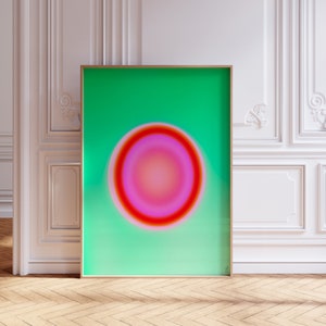 Positive Aura Posters Spiritual Poster Pink and Green Gradient Print Aura Poster Trendy Wall Art Aesthetic Apartment Decor Bar Cart Print