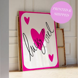 Lucky Girl Playing Cards Pink Print Retro Hand-Drawn Wall Art Aesthetic Wall Art Unframed Print Pink Heart Trendy Dorm Wall Art Gen Z Print