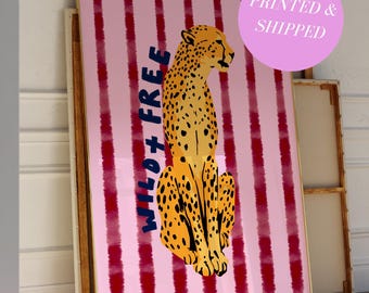 Retro Leopard Print Vintage Aesthetic Wall Art Red and Pink Aesthetic Trendy Print For Apartment Trendy Dorm Room Leopard Bar Cart Art Decor