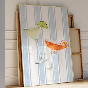 Koktajle Sztuka ścienna Niebieski Nadmorski Estetyczny plakat Modna sztuka ścienna Estetyczna sztuka w akademiku Dom na plaży Bar Wózek Drukuj Cyfrowy Letni plakat w akademiku