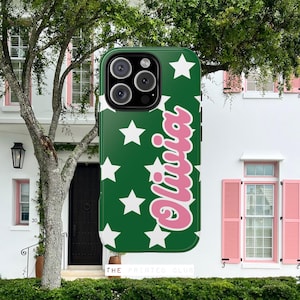 Trendy Green Star Personalized Phone Case for iPhone 16 15 14 13 Custom Name Phone Case For Samsung S23 Custom Aesthetic Teen Cool Girl Case