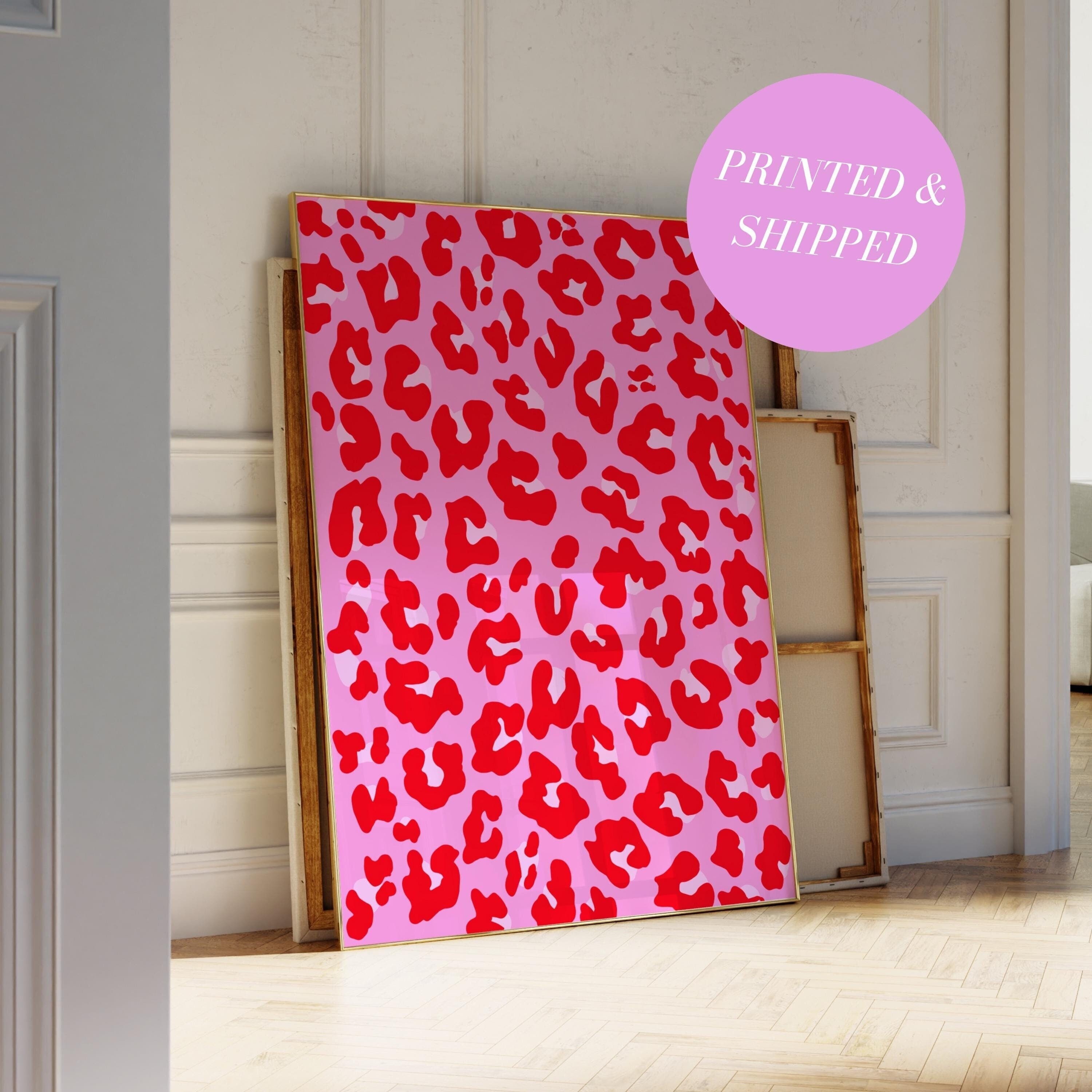 Pink Leopard Pattern Preppy Pink and Red Leopard Poster Pink Preppy Print Cheetah Print Retro Print ...
