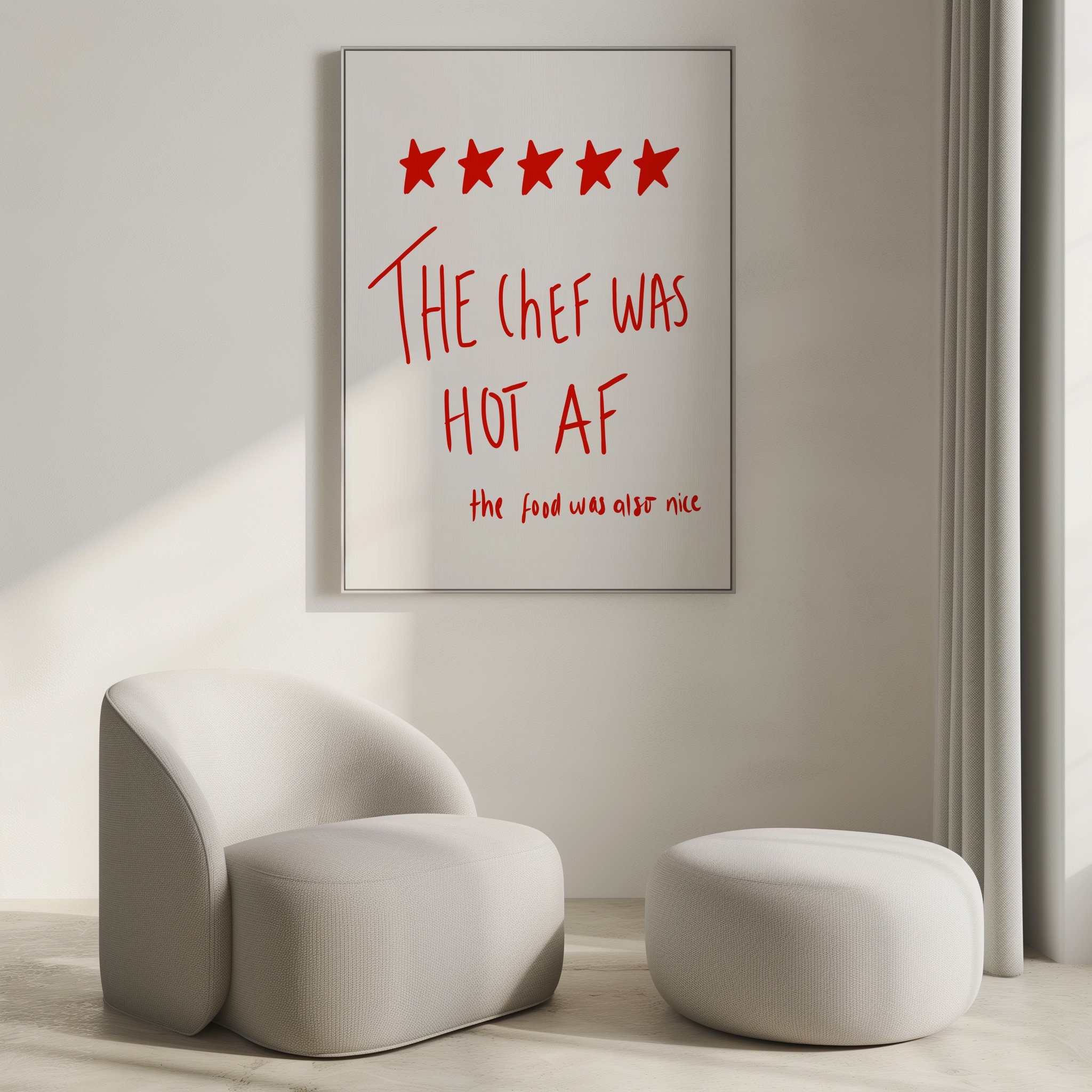 Kitchen Aesthetic Wall Art Red Chef Art Print Retro Kitchen Trendy ...