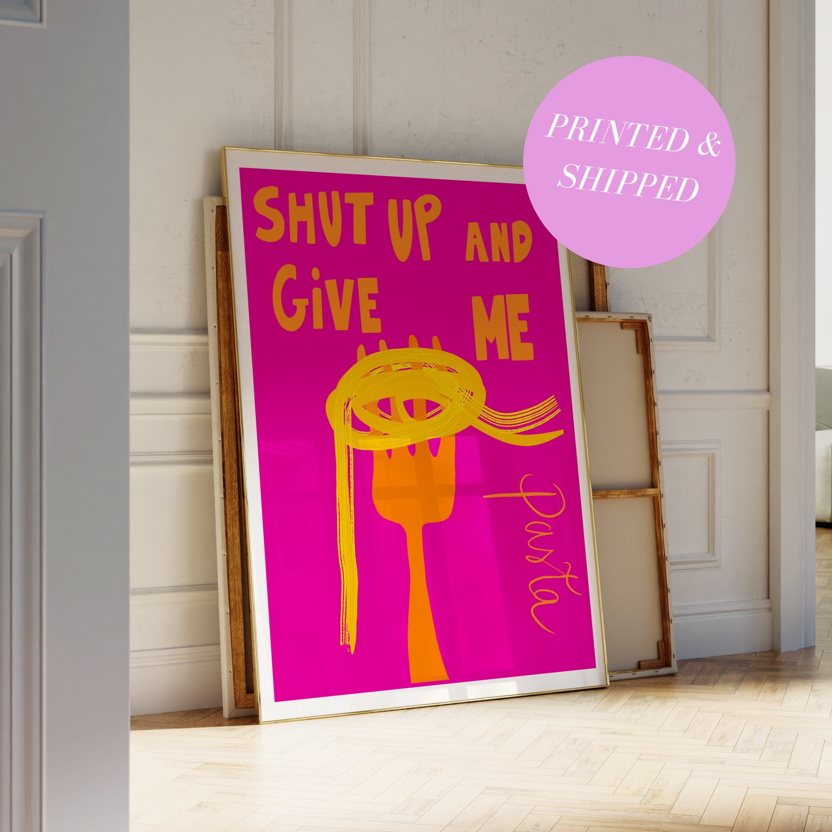 Pink Pasta Print Spaghetti Wall Art Pasta Poster Hand Drawn Kitchen Art Foodie Drawing Pasta Illustration Pasta Lover Retro Kitchen Poster