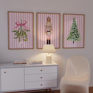 Set Of 3 Pink Christmas Prints Pink Coquette Poster Aesthetic Christmas Print Trendy Pink Nutcracker Print Girly Holiday Wall Decor GenZ Art