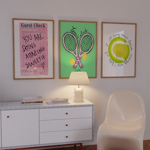 Set of 3 Trendy Tennis Prints Tennis Aesthetic Art Print Preppy Sports Core Wall Art Tennis Club Poster Wimbledon Art Gift for Tennis Lover